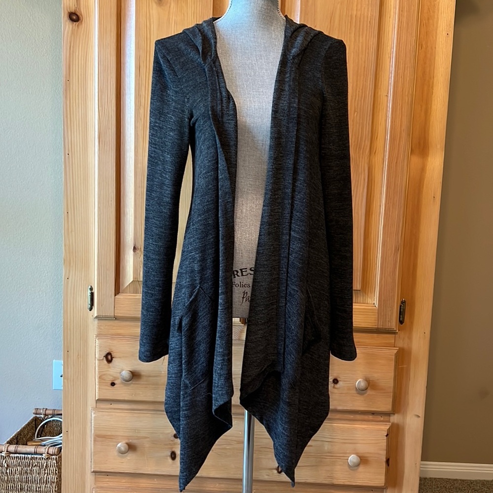 Essentials by Milano Gray High Low Hooded Cardigan S